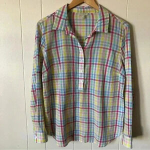 Talbots Lightweight Half Button Closure Plaid Cotton Shirt Size MP